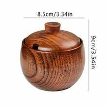 1pc Wooden Salt Cellar With Lid And Spoon, 3.5 Inch/9cm Wooden Salt Jar, Suitable For Kitchen Countertop, Unique Wooden Spice Container, Suitable For Home And Kitchen, 6oz Capacity - Brown - View 13