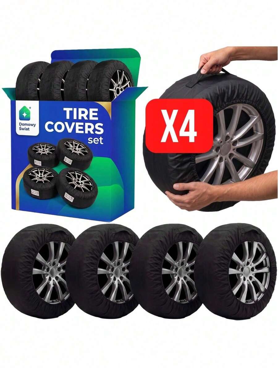 Waterproof Tire Storage Covers Set Of 4 Size M For 13–17 Inch Wheels, Reusable Wheel Covers With Carry Handles Drawstring Closure And Position Labels For Seasonal Tire Storage Transport Garage And Workshop Organization - A - View 1