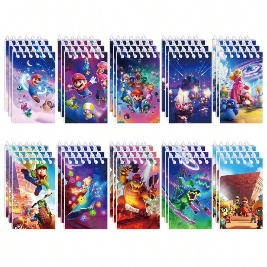 Hasbro 10pcs Mario Cartoon Mini Spiral Notebooks, Cute Memo Pads, Colorful Party Favors, Mini Spiral Notebooks, Sticky Notes, Notebooks, Birthday Party School Classroom Gifts - Multicolor - View 1