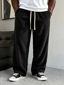 Plus Size Men's Thick Corduroy Long Pants, Comfortable Texture, Minimalist Label Decoration On Back Pocket, Suitable For Casual, Sports, Work Commute - Black - View 4
