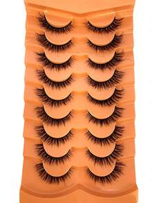 9 Pairs 3D Faux Mink Strip Lashes Black Band Natural Thick Reusable Daily Makeup False Eyelashes - Black - View 15