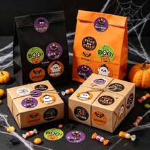 500/1000 Halloween Circular Sticker Roll, Orange Pumpkin Ghost Bat Design, Happy Halloween Sticker, Halloween Self-Adhesive Label Sticker, Halloween Party Decoration, Gift Bag Sealing Sticker, Halloween Party Supplies, - View 3