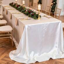 1pc Elegant White Satin Tablecloth: Perfect For Wedding Receptions, Parties And Home Decoration - Rectangular, Woven, Soft And Shiny - Multicolor - View 3