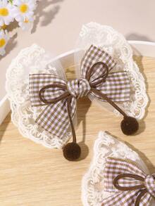 2 piezas de lazos de encaje para el cabello para niñas, lazos de bola color caqui, lazos de cuadros caqui, elegantes pasadores para boda y fiesta, barrettes casuales, accesorios para el cabello de bebé. - Multicolor - Ver 3