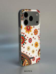 GIIPPA 1pc Red & Orange Paisley Vintage Floral Pattern Design Phone Case, Compatible With Phone 17 Pro Max, 16 Pro Max, 15 Pro Max, 14 Pro Max, Korean-Style High-End Fashion Fun Phone Case, Compatible With 11/12/13/14/15/16 Pro Max Plus, Elegant Design Suitable For Men And Women, Perfect Gift For Girlfriend On Christmas, Valentine's Day, Easter, Wedding Season And Birthday! - Multicolor - View 2