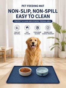 Universal Pet Feeding Mat, Suitable For Cats And Dogs, Prevents Food And Water Spills, Fits Small, Medium And Large Pets, Non-Slip Design, Suitable For Daily Feeding, Protects Floors From Food And Water Bowl Spills And Stains - Blue - View 2