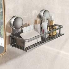 1pc Rust-Proof Wall-Mounted Shower Caddy With Suction Cup, Heavy Duty Storage Rack With Towel Hook, Space-Saving Bathroom Organizer For Shampoo, Soap And Accessories - Multicolor - View 10