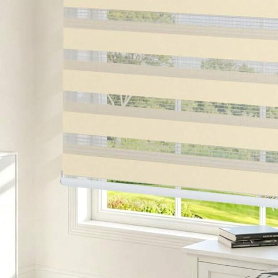 Persianas Enrollables 100x120cm, Semi Opaca Blackout, Doble Capa Persianas Horizontales, Densidad de luz Ajustable, Impermeable para Sala Cocina u Oficina - Beige - Ver 1