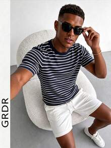 GRDR Men's Fashion Crew Neck Short Sleeve T-Shirt | Exquisite Design | Summer Essential | Easy To Match | Show Your Style - Navy Blue - View 7