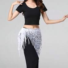 1pc Women's Sequin Fringe Hip Scarf, Sheer Mesh Tie Waist Cover-Up Skirt For Dance, Party, Festival & Outfit Layering - Multicolor - View 16