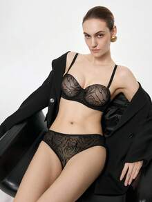 Bralution Women's Floral Mesh Fashionable Comfortable Lingerie Set Multi-Pack Bra & Panty Set - Multicolor - View 3