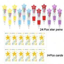 24/48pcs Star-Shaped Colorful Ballpoint Pen & Encouragement Card Set, Multi-Item Party Favor, Set Includes 12pcs 4-In-1 Function & Cards And 12pcs Star Pens, Suitable For School Activities & Birthday Party Gratitude Gifts, Thank You Gifts & Rewards - Multicolor - View 9
