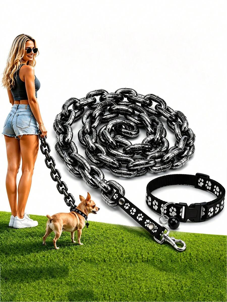 Dog Paw Chain Leash, Lightweight Large Chain Leash, Plastic Faux Iron Chain, Visually Strong And Heavy, Puppy/Kitten Photo Prop, Suitable For Fashionable Pet Owners - Multicolor - View 1