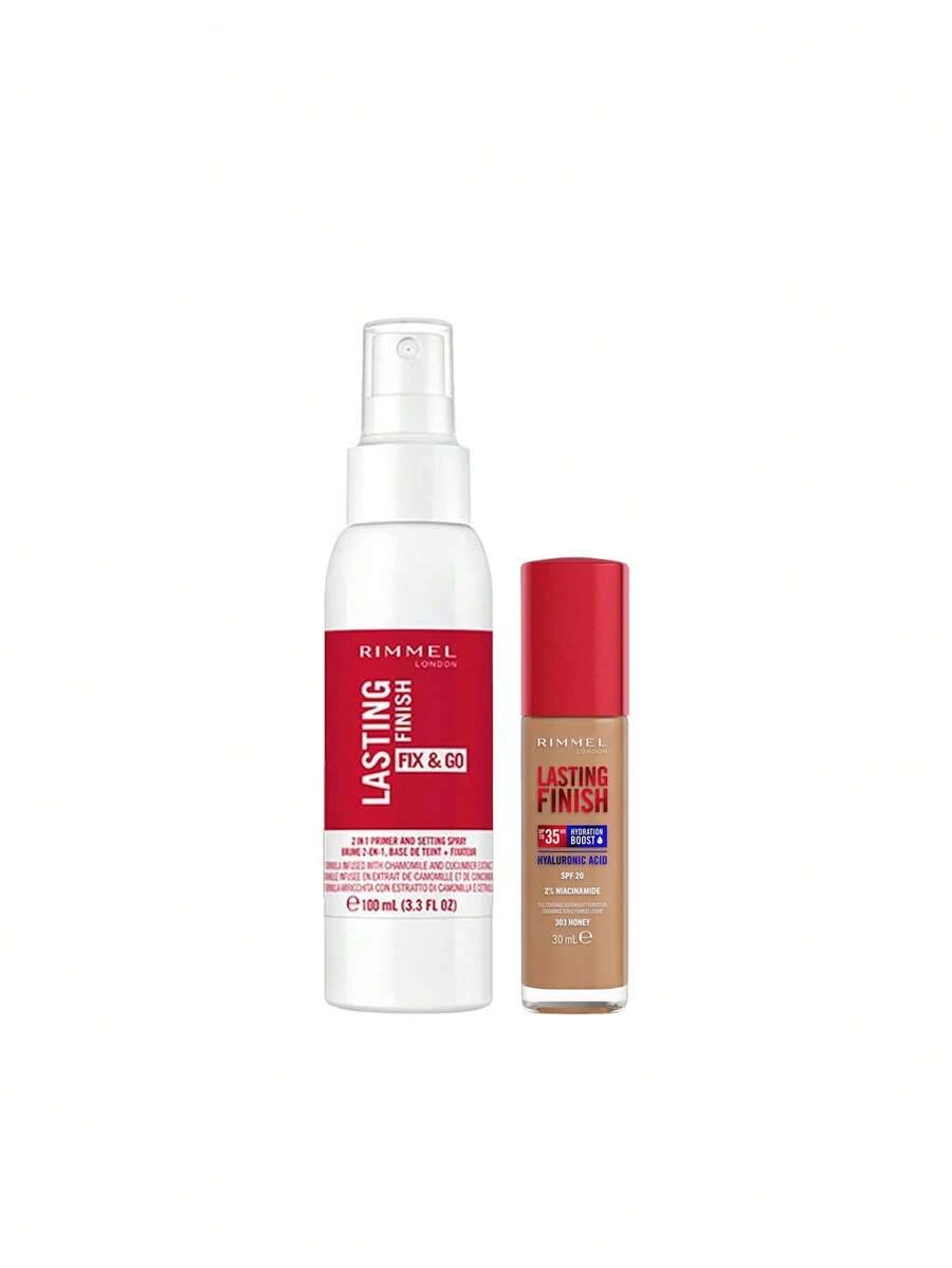 Rimmel [Bundle] Lasting Finish Fix & Go Setting Spray 100 Ml + 35Hr Foundation 303 Honey 30 Ml - Lasting Finish+303 Honey - View 1