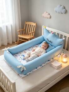 Portable Baby Nest Bed With Pillow, Crown-Shaped Newborn Sleep Lounger, Soft Anti-Roll Co-Sleeping Bed, Pom Pom Decor Random Color - Multicolor - View 7