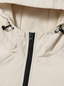 Jaket Berkerudung Warna Krem Polos dengan Patch Lengan, Perekat Velcro, dan Resleting, Pakaian Kasual untuk Berkemah bagi Wanita - Aprikot - View 5