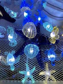 Lampu Hias LED Bertema Laut Sepanjang 3,30m, Menampilkan Makhluk Laut Lucu Seperti Kuda Laut, Penyu Laut, dan Kerang. Cocok untuk Dekorasi Pernikahan di Dalam dan Luar Ruangan, Dekorasi Rumah, Dekorasi Kamar, dan Dekorasi Dinding. - Beraneka warna - View 1