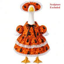 Halloween Black Cat Print Porch Goose Dress , Lace Dress With Sun Hat, For23''Lawn Goose Statue,Holiday Outdoor Yard Porch Decor(Sculpture Excluded) - Multicolor - View 9