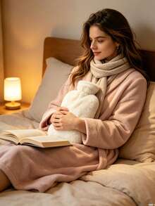 PVC Water-Filled Hot Water Bottle For Autumn And Winter, With A Plush Fabric Cover And Elastic Closure, Suitable For Filling And Flushing. - Multicolor - View 9