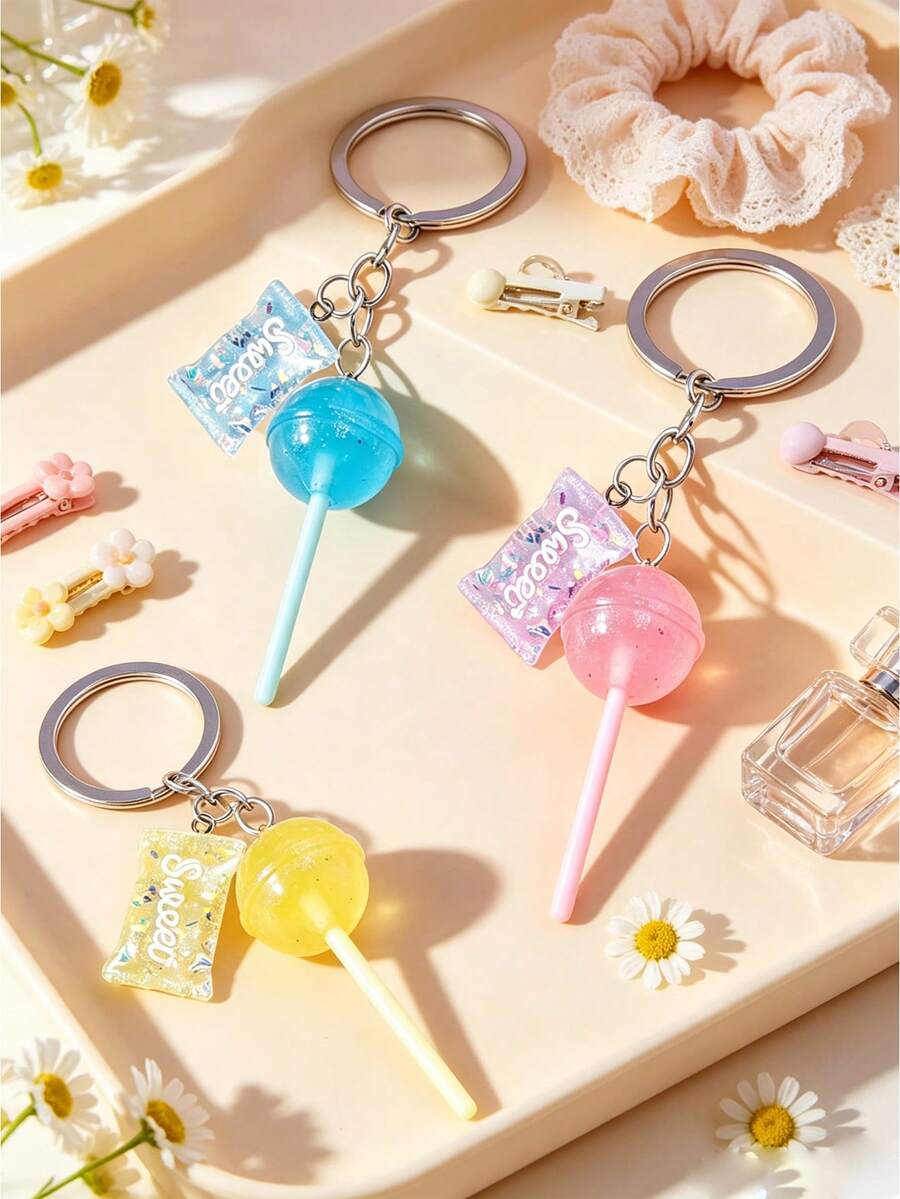Cute Shiny Lollipop Keychain, Candy Keychain, Realistic Candy Bag Charm, Adorable Bag Pendant, Transparent Glow-In-The-Dark Acrylic Lollipop, Sweet Candy Bag Charm, Cute Style Keychain, Handbag / Wallet Charm, Backpack Decoration, Daily Bag And Car Key Decoration, Suitable For Friends, Family, Best Friends, Classmates, Unique Birthday Gift, Holiday Gift, Party Gift, Vacation Gift, Wedding Gift, Back To School Gift - Multicolor - View 1