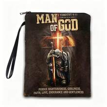 Man Of God 1 Timothy 6:11 印花書包收納袋，聖經金句金色十字拉鍊手腕包收納袋 - 單件 - 查看 6