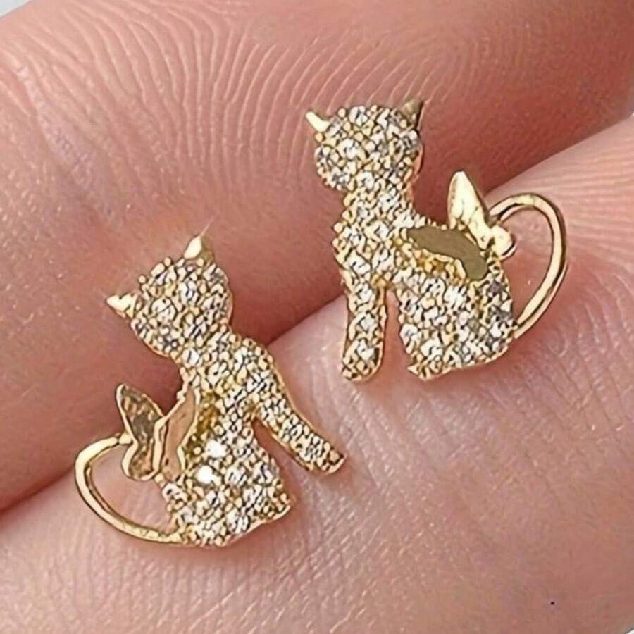 DIYCCPC Women's Vintage Fashion Earrings, Cat And Butterfly Shaped Design, Perfect For Daily Commute, Dating And Gifting