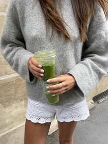 FOR BEAUTY Women's Y2K Soft Grey Floral Round Neck Loose Oversized Knit Pullover Sweater, American Street Style Casual Wear, Autumn/Winter - Light Grey - View 8
