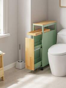 SoBuy | Rolling Storage Cart With Drawers | Slim Utility Trolley On Wheels For Kitchen Bathroom Small Spaces | 50*20*79 Cm | Load Capacity 22 Kg - Green - View 5