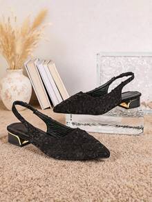 1 Pair Women Black Minimalist Pointed Slingback Kitten Heel Mules High Heel Pumps Slip On Shopping Travel Summer Design - Black - View 1