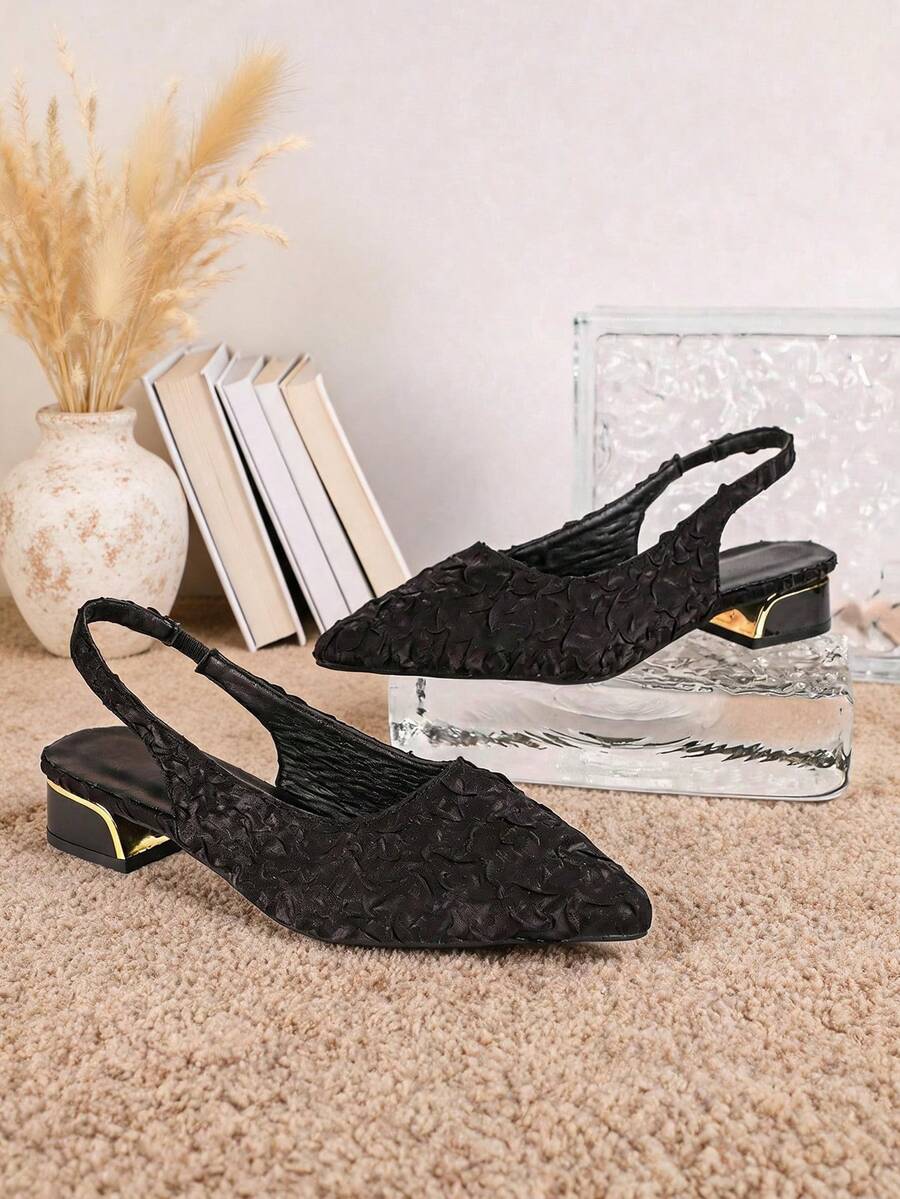 1 Pair Women Black Minimalist Pointed Slingback Kitten Heel Mules High Heel Pumps Slip On Shopping Travel Summer Design - Black - View 1