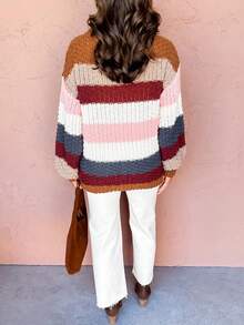 Acelitt Women's Striped Colorblock Pullover Sweater, Long Sleeve Knit Top With Ribbed Trim, Suitable For Spring And Autumn - Multicolor - View 4