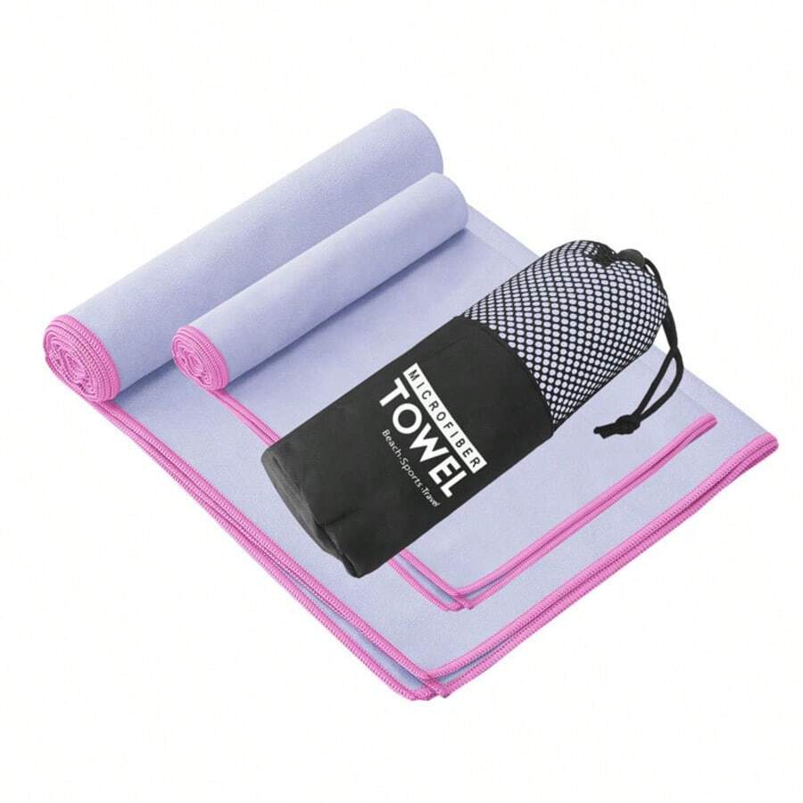 2 Pieces Taro Purple Quick-Drying Towel And Bath Towel Set, Double-Sided Velvet Microfiber Quick-Drying Swimming Beach Towel, Indoor Fitness Sports Sweat-Absorbing Towel, Outdoor Camping Travel Face Wash And Sweat Towel Plus Bath Towel Combination Set - Taro Purple - View 1