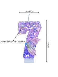 1支紫色美人鱼数字蜡烛，0-9数字蜡烛，带有紫色闪粉和美人鱼尾巴，适合美人鱼主题蛋糕装饰、生日蜡烛、手工DIY，摆放位置可自由调整 - 彩色 - 查看 9