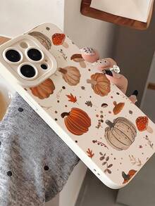 1pc Personalized Halloween Pumpkin & Autumn Leaf Pattern Cream White Full Screen Pupil Phone Case, Compatible With IPhone 16/16 Pro/16 Plus/15/15 Pro Max/15 Pro/11/12/13/14 Pro Max/12 Mini/13 Mini/11 Pro/11 Pro Max/12 Pro/12 Pro Max/13 Pro/13 Pro Max/14 Pro/14 Pro Max, Soft Shell, Premium Creative Design - Multicolor - View 4