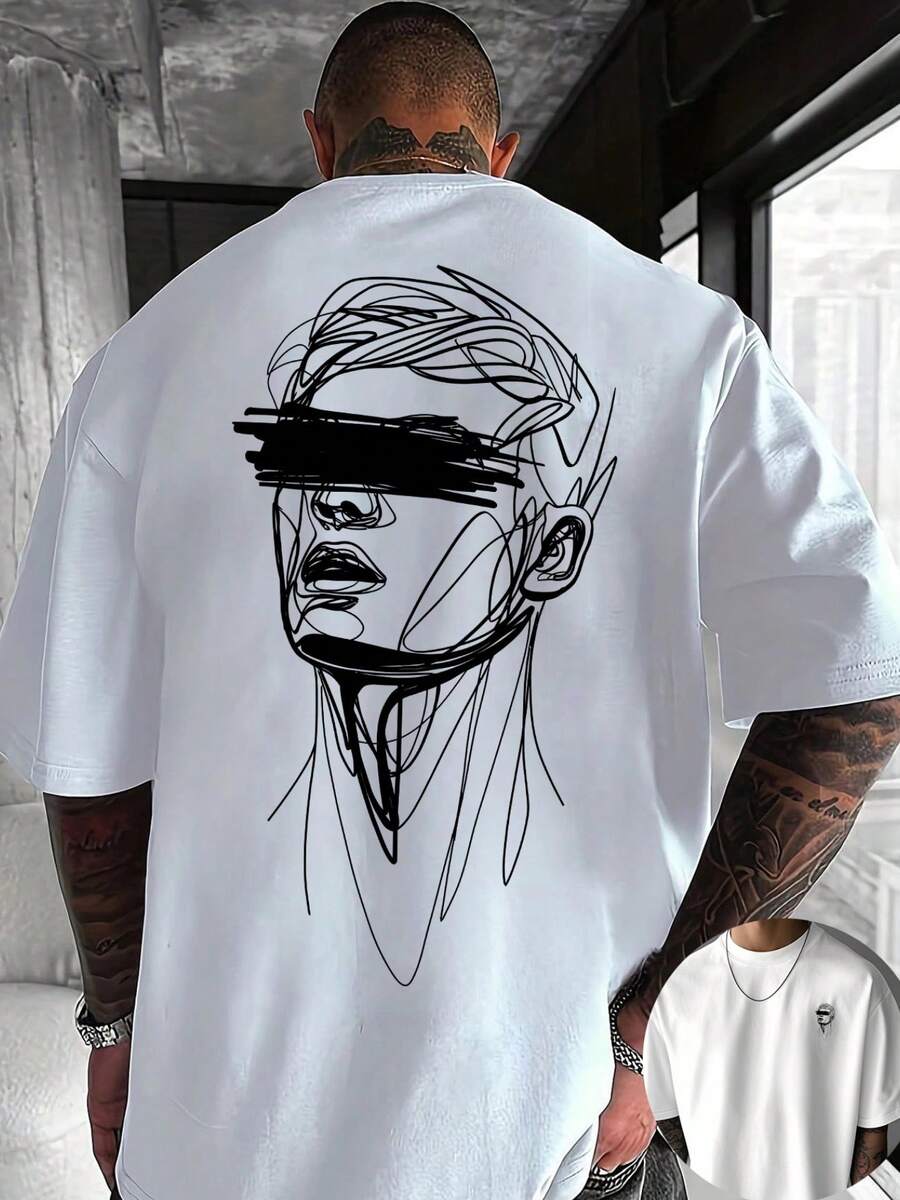 Camiseta creativa de cuello redondo con estampado frontal y trasero en algodón puro, mangas cortas de moda para el verano, top casual para uso diario, entrega local rápida. - Blanco - Ver 1