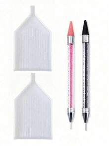 2-In-1 Rhinestone Dotting Pen: Dual-Head Design, Crystal Material Rhinestone Dotting Pen With Crystal Handle, Perfect For Nail Art Creation And DIY Decoration, Rhinestone Dotting Brush And Sorting Tray For Nail Art. Self-Adhesive Rhinestone Dotting Brush And White Rhinestone Storage Tray On Both Ends Suitable For DIY Rhinestone Crafts And Rhinestone Painting. - White - View 18