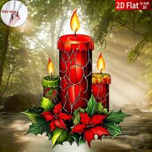2D Flat, 1pc Christmas Candle Acrylic Dream Catcher, Suitable For Home Decor, Centerpiece, Window And Wall Decoration, Christmas Holiday Decoration - A - View 3