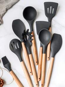 12-Piece Silicone Kitchen Utensil Set. Non-Stick Spatula. Silicone Material. Upgraded Version Thicker, Sturdier And More Durable. Silicone Spatula And Spoon Set. Heat-Resistant, Non-Stick Cooking Tools. Natural Wooden Handle. Easy To Clean, Dishwasher . Suitable For Holidays And Daily Use - Perfect Choice For Cooking. - Multicolor - View 8