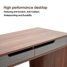 Computer Desk With Drawer, Office Wood Writing Study Table With Cabinet - Walnut Brown - View 7