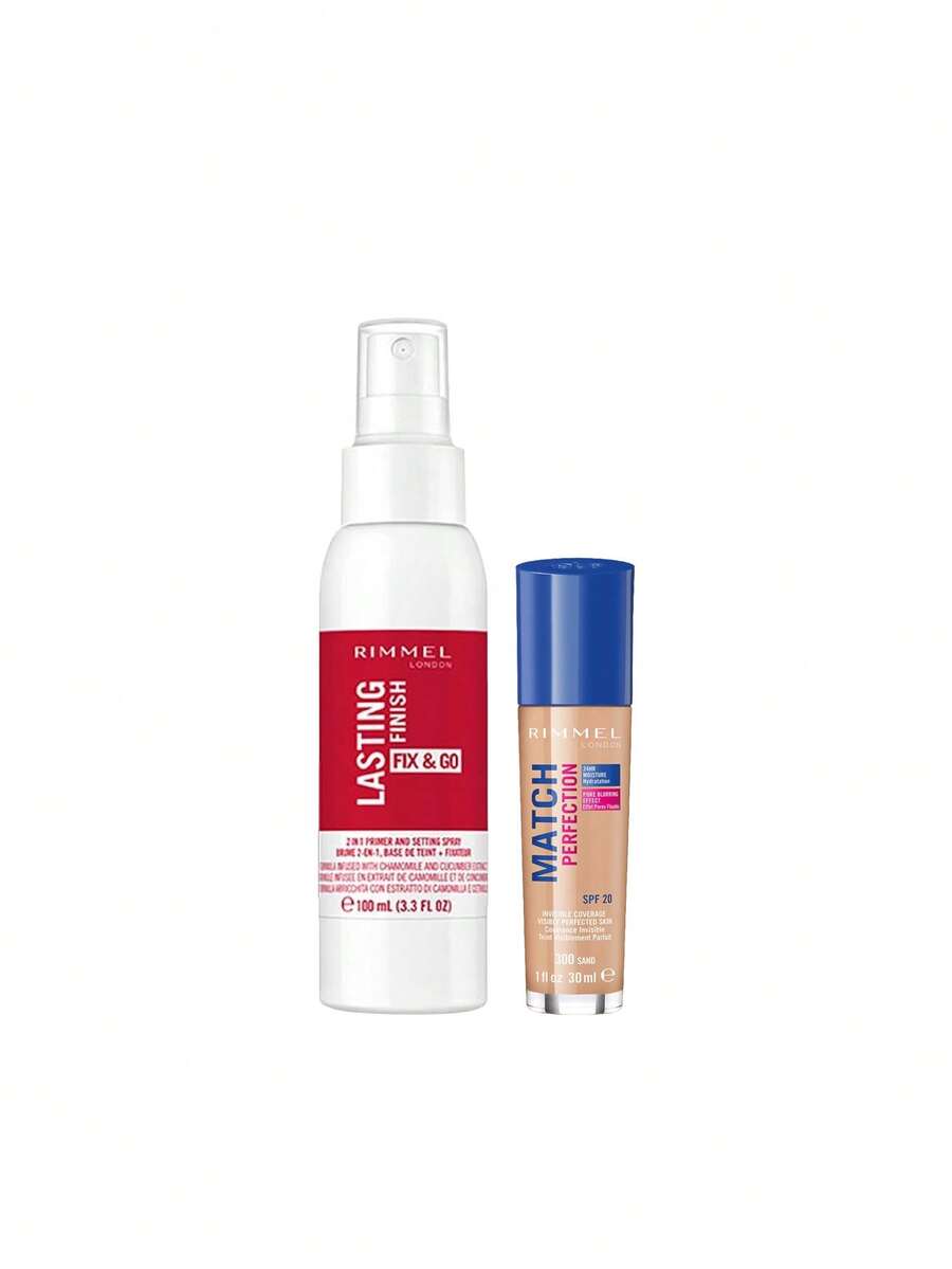 Rimmel [Bundle] Lasting Finish Fix & Go Setting Spray 100 Ml + Match Perfection Foundation Sand 300 Neutral 30 Ml - Lasting Finish+300 Sand Neutral - View 1