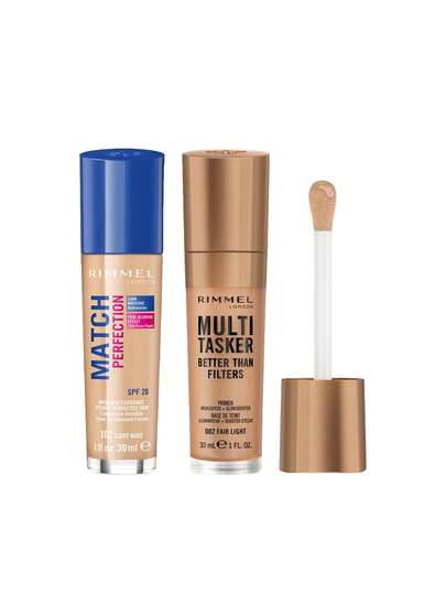 Rimmel [Bundle] Match Perfection Foundation Light Nude 102 Warm 30 Ml + Multi-Tasker Better Than Filters Highlighter & Anti-Aging Primer 002 Fair Light 30 Ml