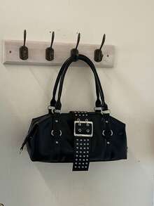 Small Niche Design Rivet Decoration Handbag, Simple And Versatile High-End Texture Buckle Tote Bag, Suitable For Street Friends Gathering, Commuting - Black - View 8