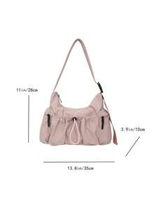 Tas Bahu Kain Motif Pita Gaya Korea & Jepang, Kasual dan Serbaguna, Bahan Corduroy, Banyak Kantong, Dapat Dilipat, Tali Bahu yang Dapat Diatur, Cocok untuk Penggunaan Sehari-hari, Pelajar/Mahasiswa, Desain Lipat Minimalis yang Lucu dengan Kantong Serut di Depan - MultiWarna - View 12