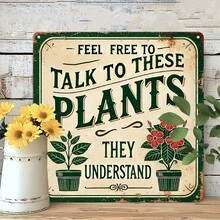 Papan Tanda Vintage Datar 2D, Tema Humor Berkebun, Menampilkan Frasa "Kebebasan untuk Berbicara dengan Tanaman Ini". Sempurna untuk Dekorasi Tanaman Dalam Ruangan, Hadiah Ideal untuk Pecinta Tanaman (Gaya Acak) - A - View 5