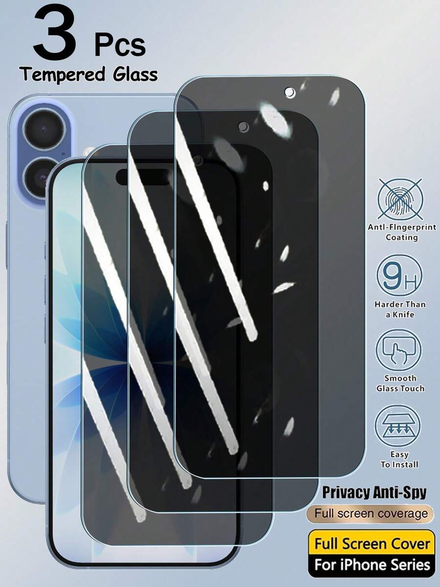 3 Buah Pelindung Layar Kaca Tempered Kompatibel Dengan iPhone 11 12 13 14 15 16 17 18 Pro Max XS X XR 17 Air Duo 16e 14 15 16 Plus Film Anti Mata-mata Pelindung Layar Privasi Cakupan Penuh Khusus Dengan Fungsi Perlindungan Kaca Tempered