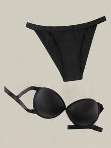 Bralution Multi-Pack Black Comfy Balconette Bra & Panties Set,Underwire Molded Cup,1/2 Cup Lift & Cleavage,Strapless Invisible Non-Slip Women's Lingerie - Black - View 31