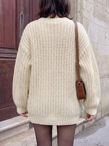 Autumn/Winter Casual Versatile Solid Color Drop Shoulder Loose Sweater - Apricot - View 6