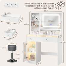 Devoko tocador con espejo LED, iluminación RGB y modo música, tocador con superficie de cristal, cajones, estante abierto, regleta de enchufes, USB/Tipo C y función de temporizador, blanco - Ver 11