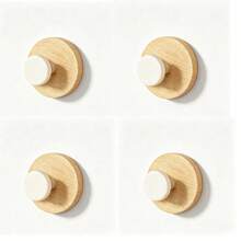 1/4/8Pcs Dual Color Round Wood Wall Hanging Hooks, No Drill Strong Adhesive Decorative Knob Hooks, Nordic Style Home Organizer Hooks For Bathroom Closet Entryway Use - Multicolor - View 16