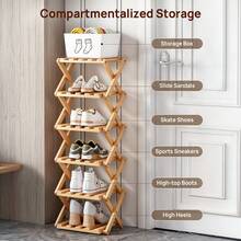 Senmeo 1Pc Multi-Layer Foldable Bamboo Shoe Organizer,Space Efficient Strong Storage Performance,Easy Assembly Freestanding Shelf,Ideal For Small Spaces,Rental Home/Entryway/Hallway/Bedroom/Bathroom/Office/Living Room - 6th Floor Main - View 8